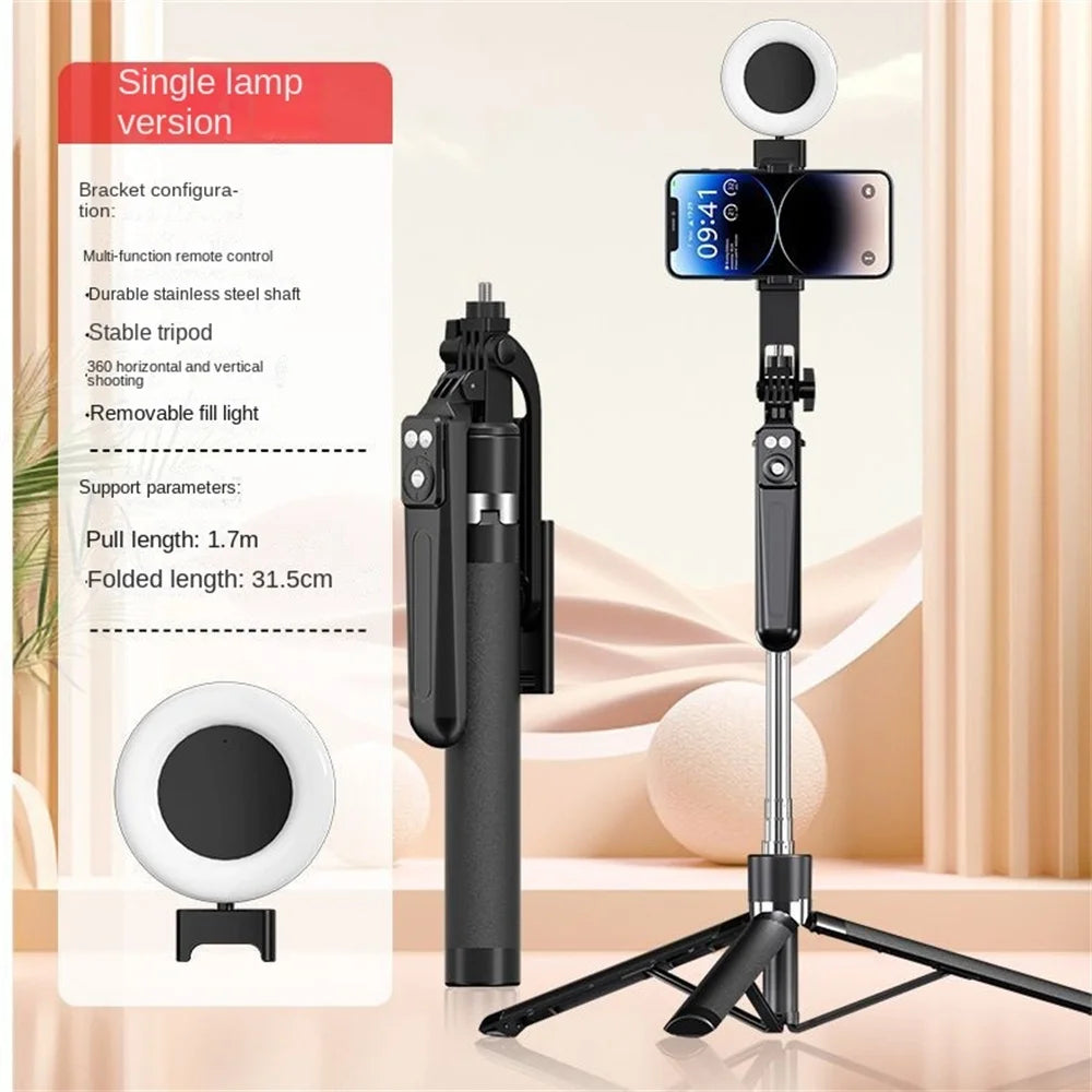 BSLIUFANG 360° Tripod Selfie Stick – 1.7M Extendable with Fill Light & Wireless Remote