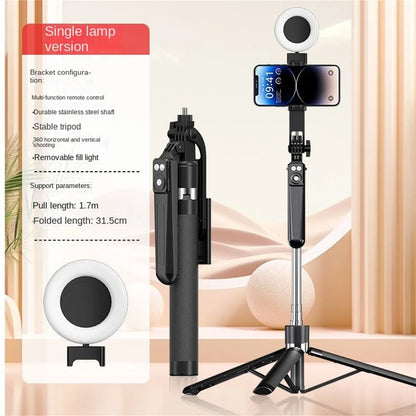 BSLIUFANG 360° Tripod Selfie Stick – 1.7M Extendable with Fill Light & Wireless Remote