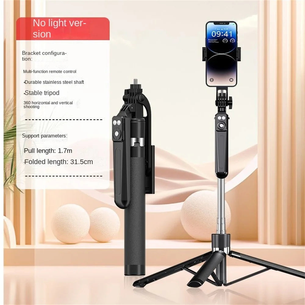 BSLIUFANG 360° Tripod Selfie Stick – 1.7M Extendable with Fill Light & Wireless Remote