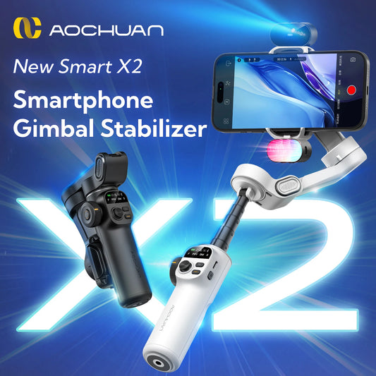 AOCHUAN Smart X2 – 3-Axis Smartphone Gimbal with Extension Pole & LED Display