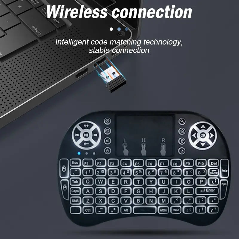 Wireless Mini Keyboard Flight Mouse – Touchpad + Dual Mode
