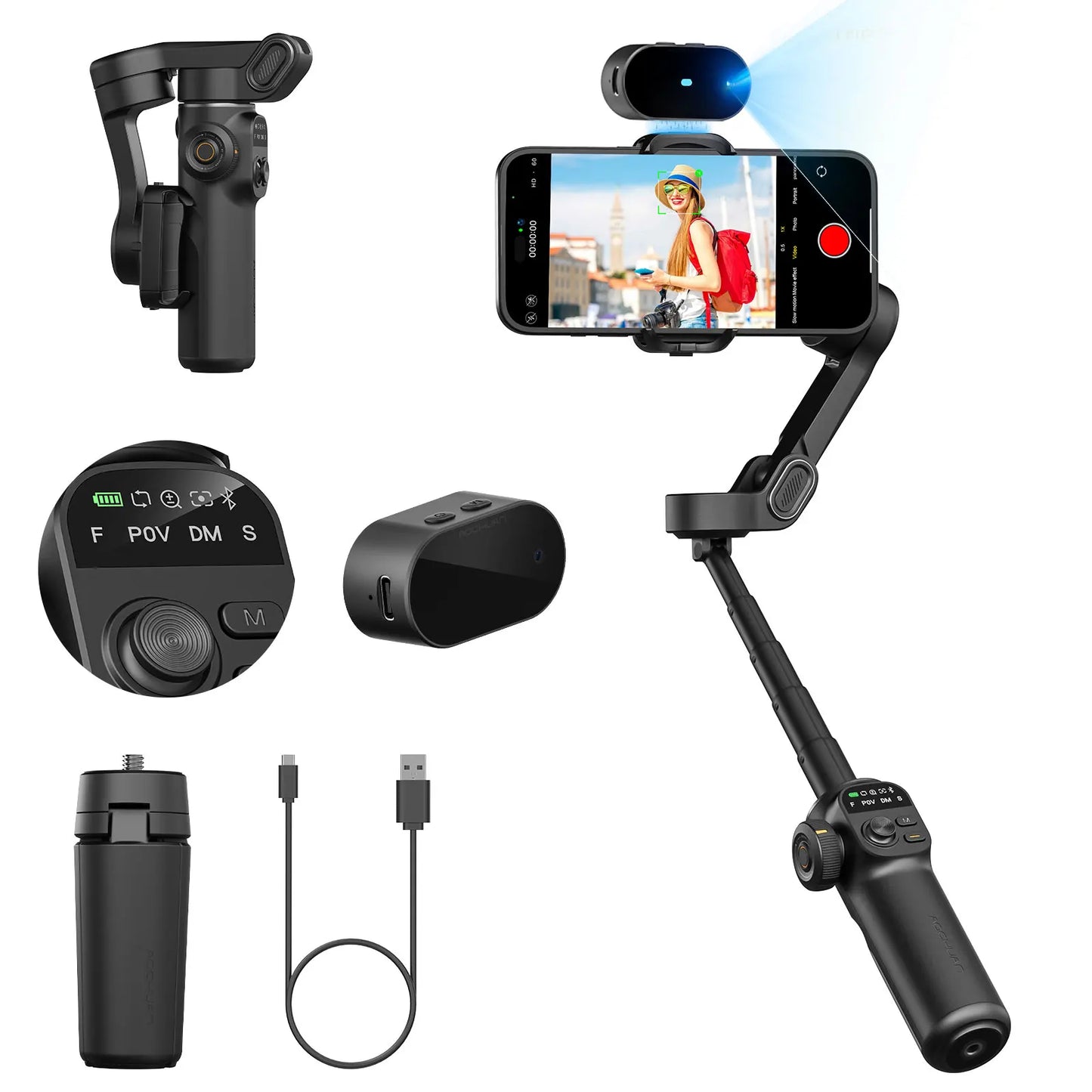 AOCHUAN Smart X2 – 3-Axis Smartphone Gimbal with Extension Pole & LED Display