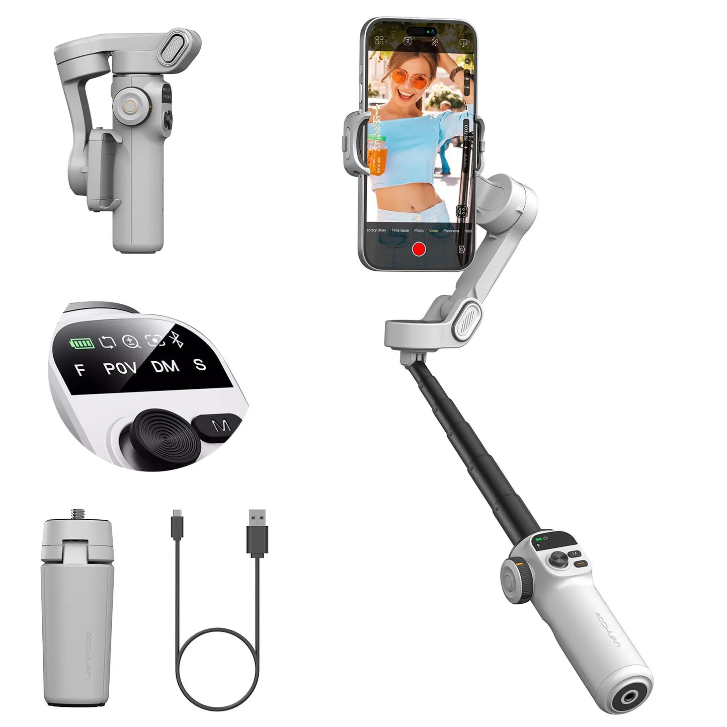 AOCHUAN Smart X2 – 3-Axis Smartphone Gimbal with Extension Pole & LED Display