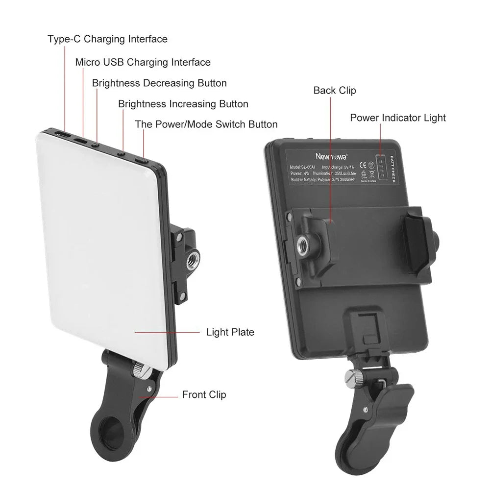 Maerknon LED Fill Light – 3 Modes, Rechargeable Clip-On for Phone & Laptop