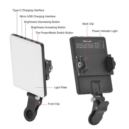 Maerknon LED Fill Light – 3 Modes, Rechargeable Clip-On for Phone & Laptop