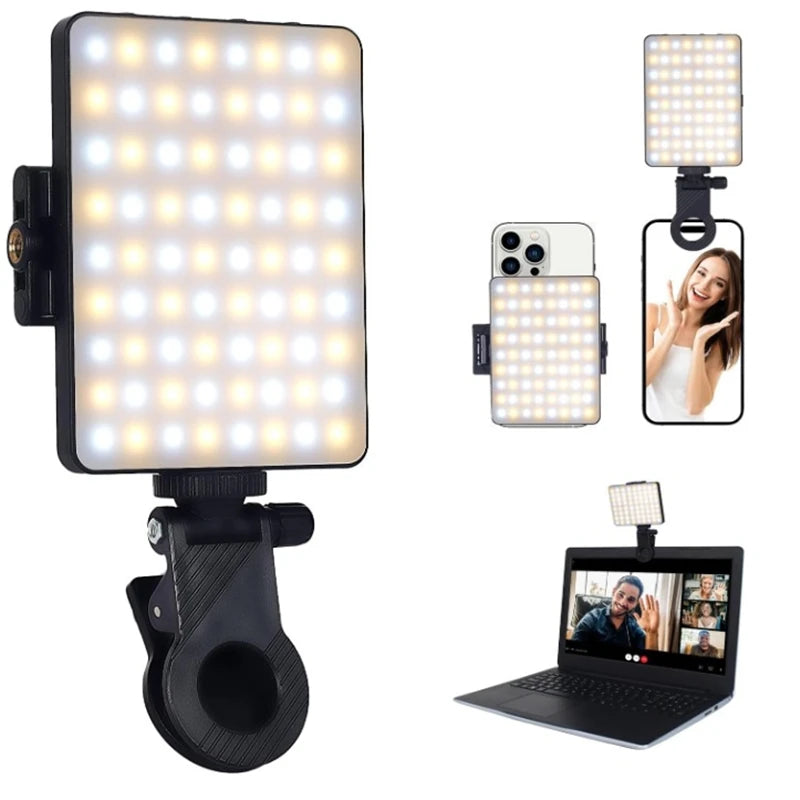 Maerknon LED Fill Light – 3 Modes, Rechargeable Clip-On for Phone & Laptop